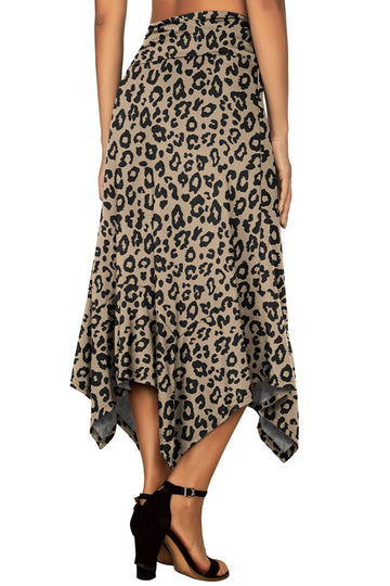Women's Flowy Handkerchief Hemline Midi Skirt - Animal Print